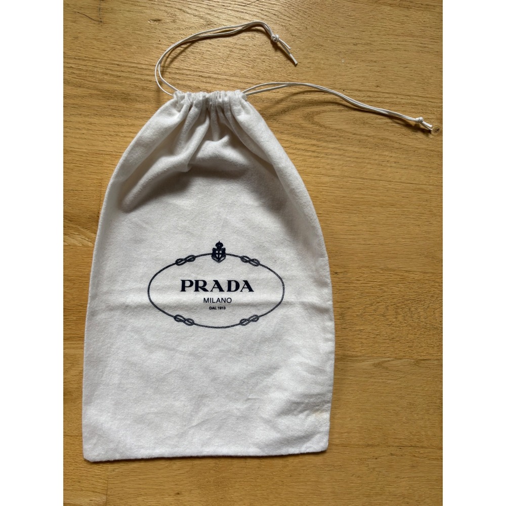 Prada Milano White Cotton Felt Drawstring Dust Bag Logo Storage Pouch 13.5" 8.5"